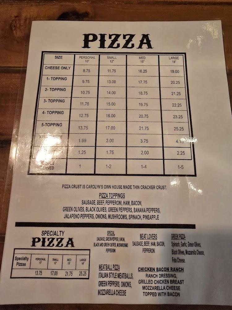 Carolyn's Country Pizzeria Menu image 1